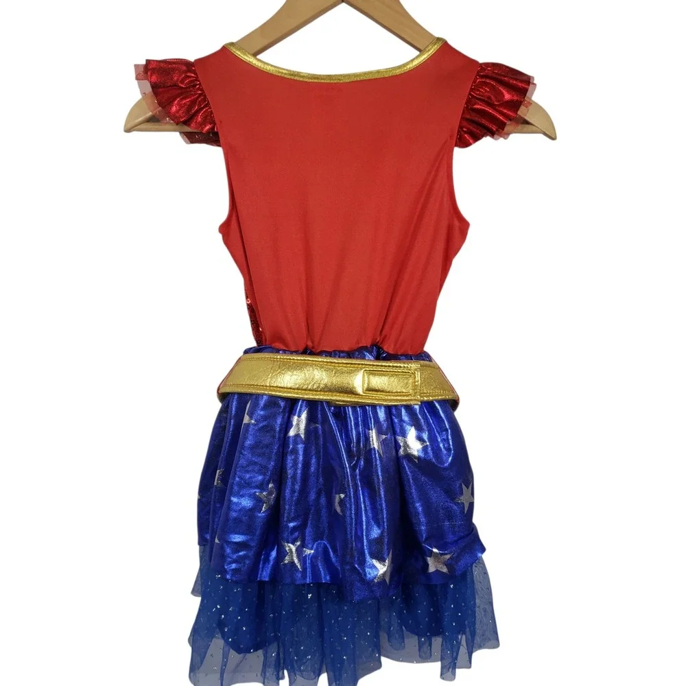 Wonder Woman Dress Up Costume Sparkly Sequin Skirt Girls Size Medium‎ 7-8